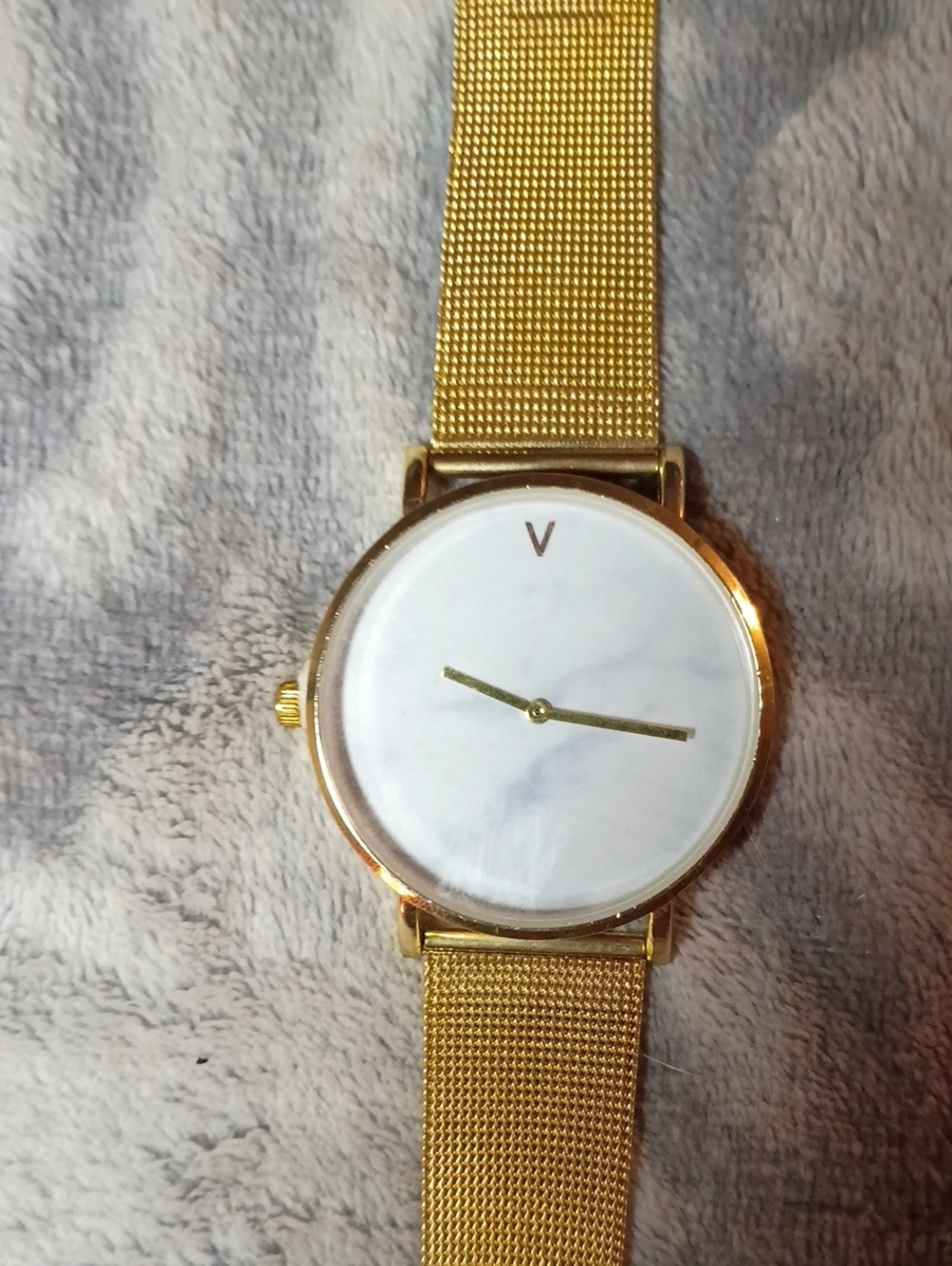 Gold Mesh Women's Watch with White Marble Dial - Brand